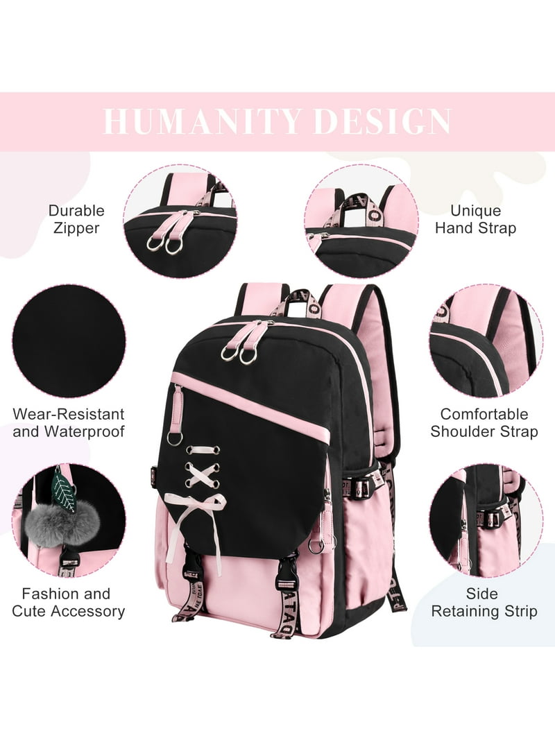 DAKIMOE School Backpack, Lightweight Durable Pink Bookbag for