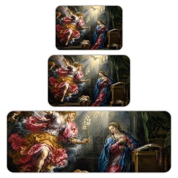 RKSupls Kitchen Rug Set 3 Piece Anti-Slip Flannel Floor Mats, Annunciationwith Dove Washable Absorbent Runner Mats for Kitchen Bathroom Home Decor