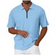 thumbnail image 2 of Blusa y camisa de manga corta con cuello vuelto para hombre, color liso, informal, holgada, con cremallera, de manga corta, con cuello vuelto, blusa de poliéster para hombre, 2 of 6