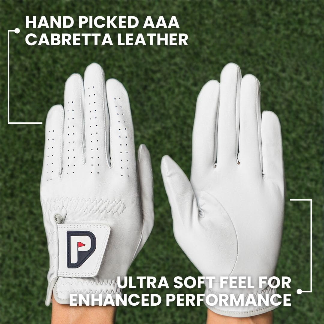 PUR3 Cabretta Leather Golf Gloves Men Left Hand and Right Hand | with Putting Aim Ball Marker | Real Genuine Ultra Soft Cabretta Leather Golf Glove | Multi-Pack