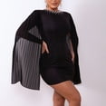 thumbnail image 2 of Backless Pearl Detail Pleated Split Sleeve Dress (L, Black), 2 of 3