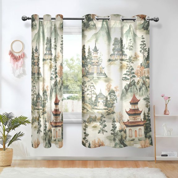 Yayeee Window Curtains Set of 2 for Living Room Light Filtering 63"x42", Green Mountain Pattern