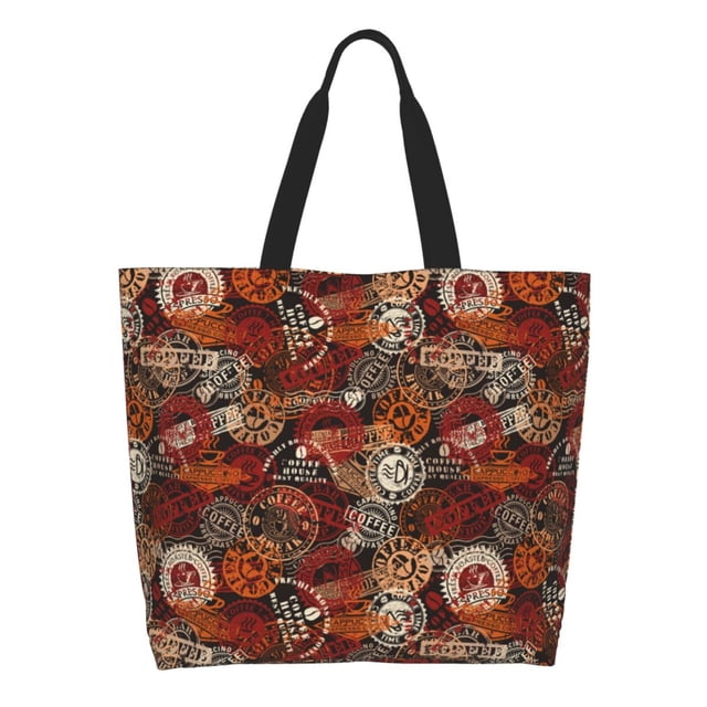 Balery Coffee Stamp Bolsa Tote Estilo Estético con Cremalleras, Bolsa de Hombro, Bolsa de Compras Grande y Plegable