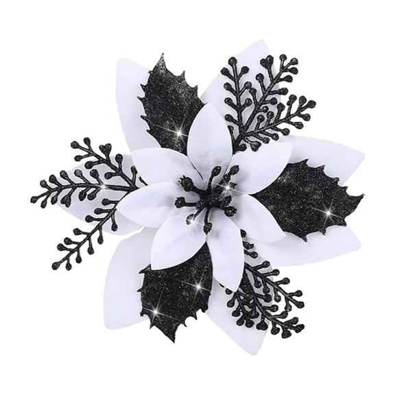 LKZQHMC 1 Piece Christmas Artificial Glitter Poinsettia Flowers Xmas Flowers Wedding Christmas Tree New Year Ornaments(Gold)