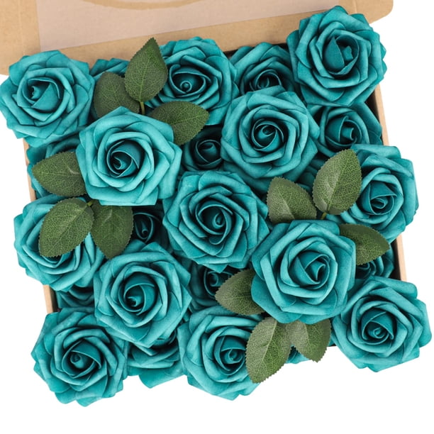Flores artificiales N&T NIETING, 25 unidades, rosas de espuma, color verde pavo real