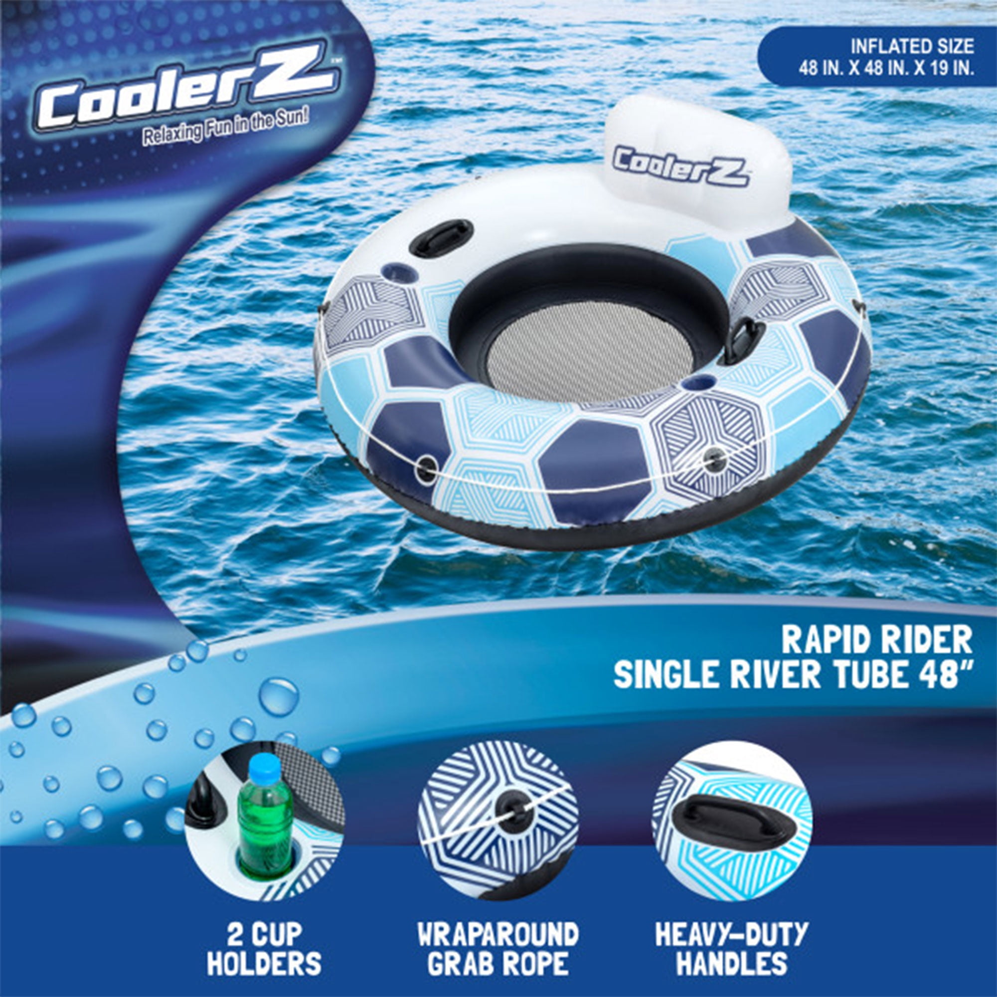 Bestway CoolerZ Rapid Rider Inflatable River Lake Pool Tube Float, Blue, 3