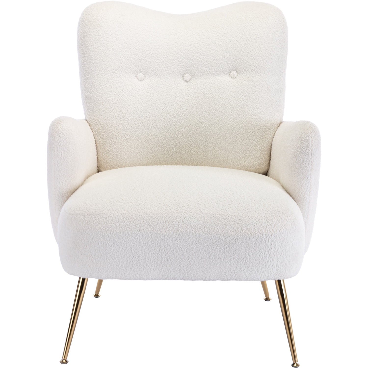 Kadyn Modern Teddy Short Plush Particle Armchair, Altay Velvet Accent Chair with Golden Metal Legs and High Back, Upholstered Accent Lounge Chair for Living Room, White
