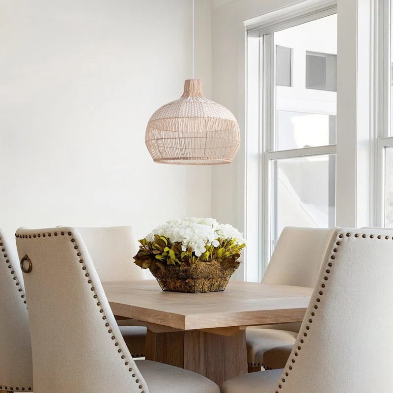 Arturesthome Rattan Pendant Light Fixture Hand-Woven White Wicker Basket Chandelier Boho Faux Rattan Hanging Lamp for Dining Living Bedroom Kitchen