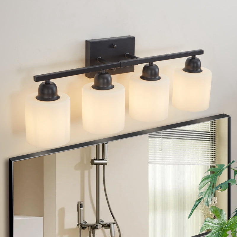 24.8" Black Modern 4-Light Bathroom Vanity Light - Frosted Glass Wall Sconce for Mirror, Dressing Room & Hallway (Bulbs Not Included)