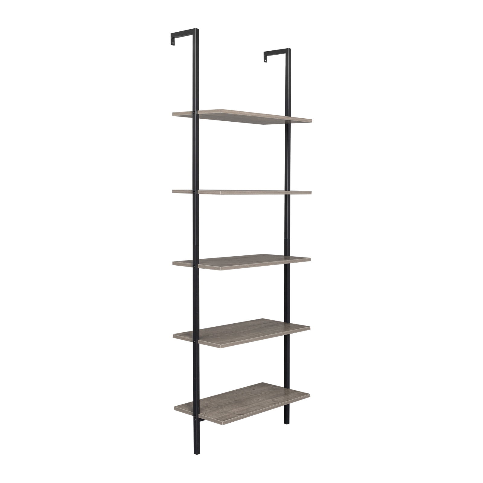 5Shelf Wood Ladder Bookcase with Metal Frame, Industrial 5Tier Modern