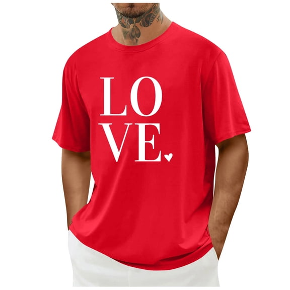 COSFO Short Sleeve Mens Shirts Funny Valentine's Day Cotton Crew Neck Tops Classic Fit Holiday Pullover Graphic Tees