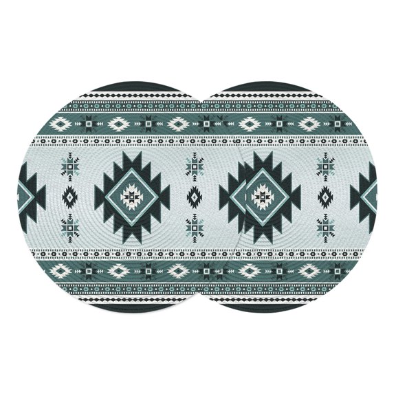 Round Placemats Teal Bohemian 15 inch Set of 2 Table Mats for Dining Table Southwest Tribal Geometric Heat Resistant Non-Slip Kitchen & Home Decorative Place Mat Set