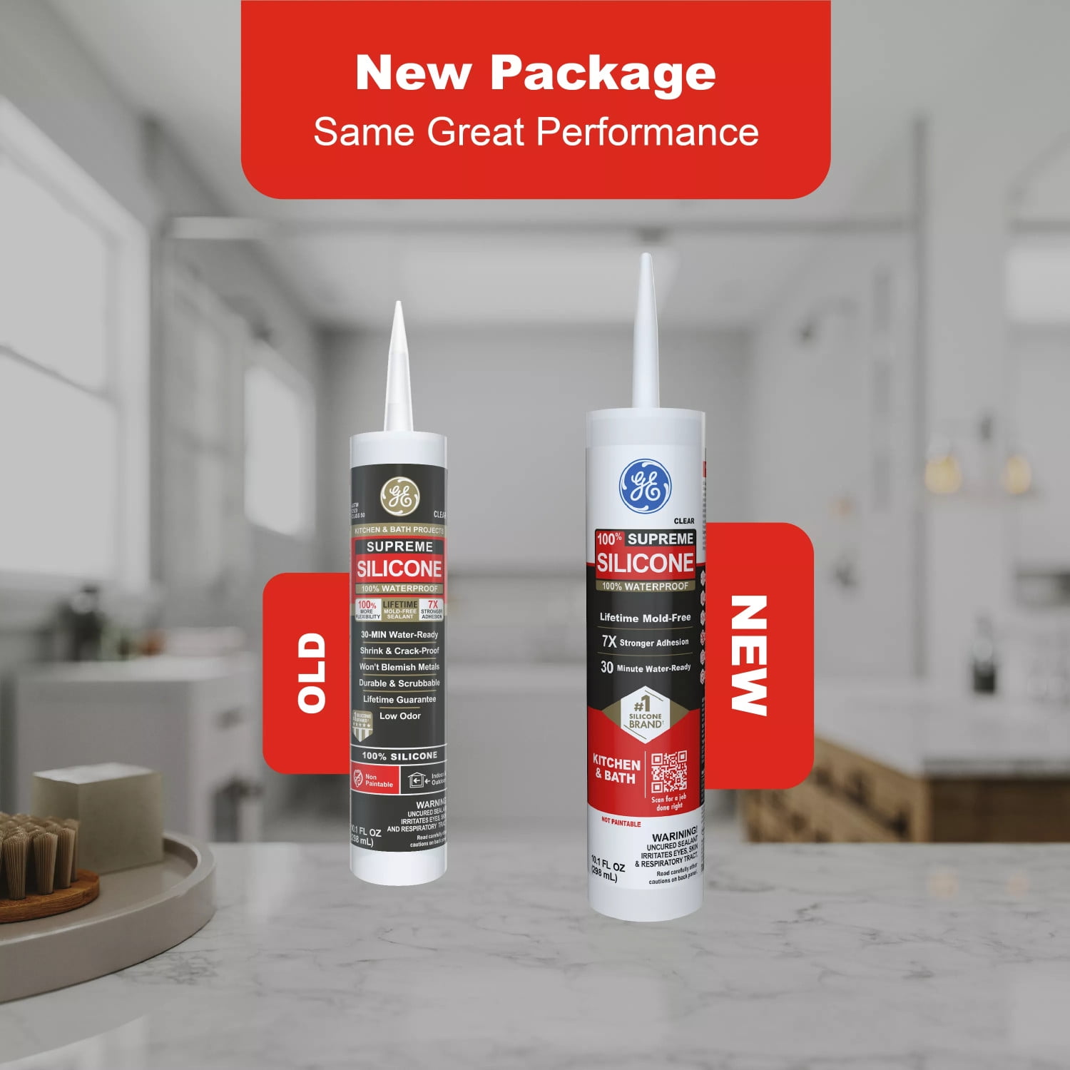 (4 pack) GE Supreme Silicone Kitchen & Bath Sealant, Pack of 1, Clear 10.1 fl oz Cartridge