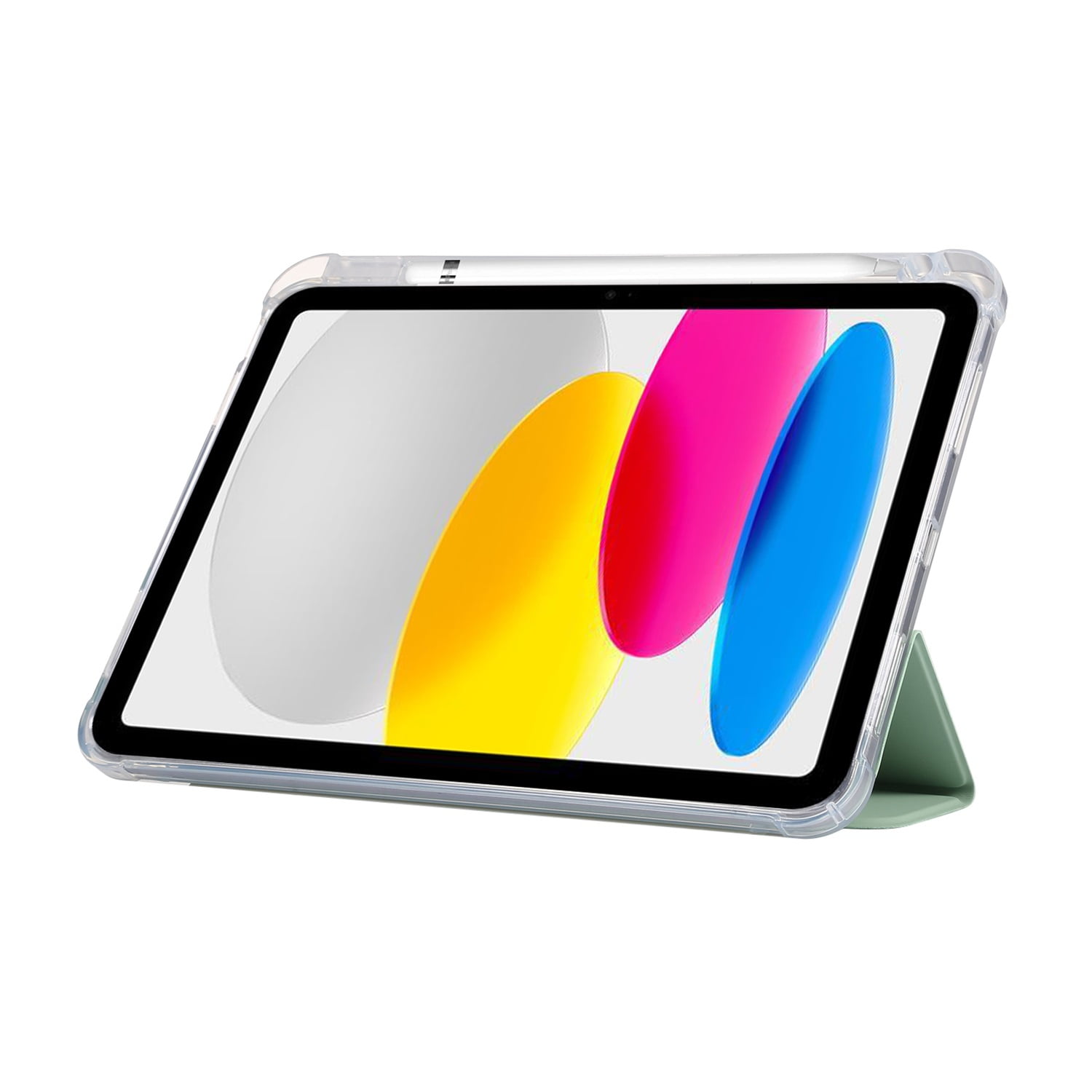 SaniMore for iPad 10th Generation 10.9" 2022 Case, Auto Sleep/Wake, Flexible TPU Case with Tri-Fold Kickstand & Pencil Holder Shockproof Protective Case for Women Men, Matchagreen
