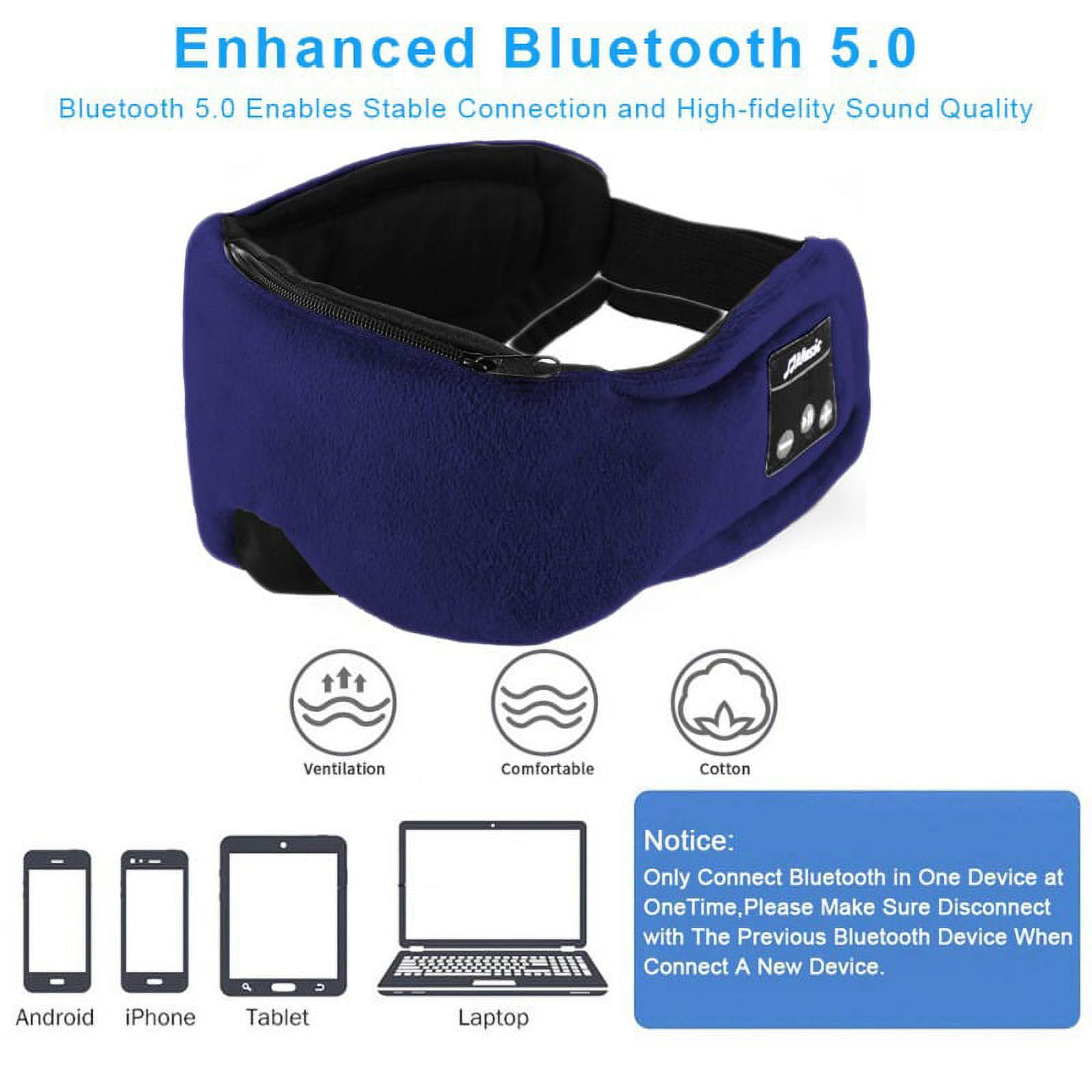 Bluetooth 5.0 Sleep Headphones Musical Eye Mask Noise Reducing with Adjustable Strap 1Pcs