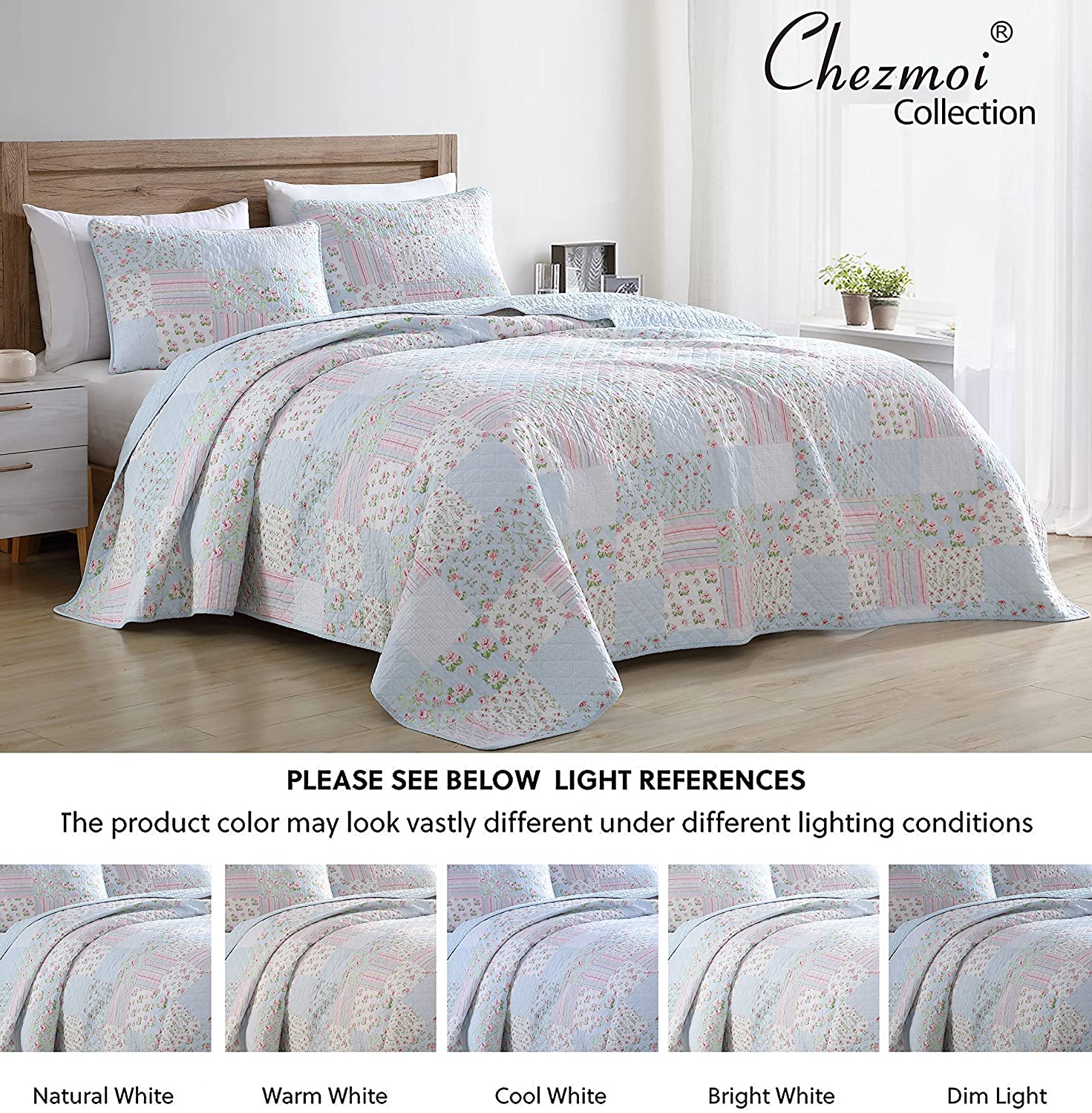 Chezmoi Collection 3-Piece Queen Size Pre-washed Cotton Quilt Set ...