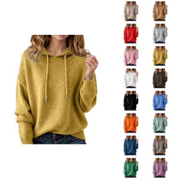 Sweater Hoodie for Women 2025 Trendy Fall Winter Long Sleeve Knit Plain Hooded Sweatshirt Pullover Top