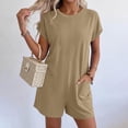 thumbnail image 7 of Women's Romper Short Sleeve Jumpsuit with Pockets Solid Wide Leg Shorts Playsuits Ladies Summer Loose Lightweight Plain Daily Wear for Swim Beach Party Jumpsuits Khaki M, 7 of 7