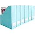 thumbnail image 2 of Blu Monaco Foldable Aqua Magazine File Holder with Leather Label Holder - Set of 6 - Cardboard Magazine File Boxes Desk File Organizer, 2 of 4