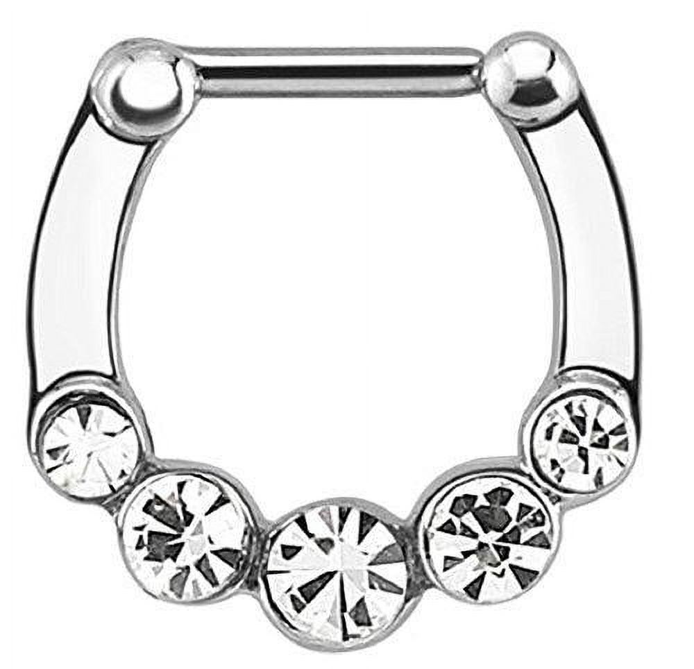 Five Gems 316L Surgical Steel Bar Septum Clicker (Clear) [Jewelry]