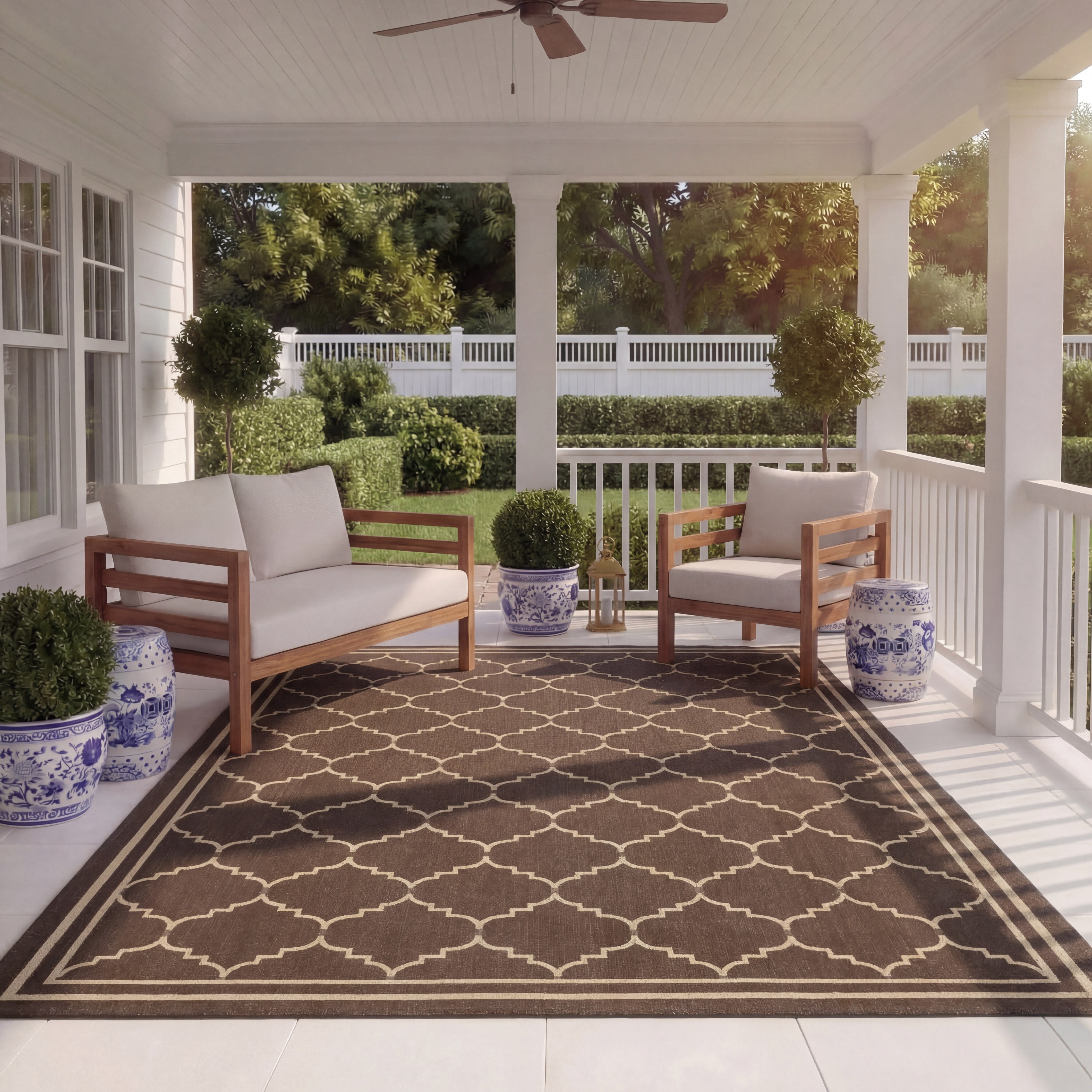 Safavieh Courtyard Amy Geometric Indoor/Outdoor Area Rug, Chocolate/Cream, 5'3" x 7'7"