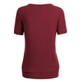thumbnail image 2 of Made by Johnny Women's Scoop Neck Short Sleeve Pleated Front Blouse Tunic Top L WINE, 2 of 6