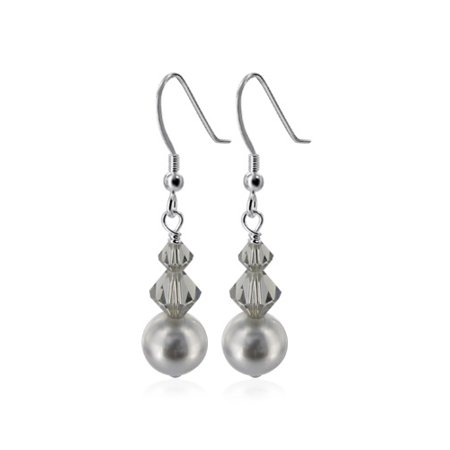 Gray Gemstone Earrings - Gem Avenue 925 Sterling Silver Grey Color Faux Pearl Drop Earrings