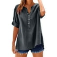 thumbnail image 1 of Chemises en Lin pour Femmes Été Boutonnées Col en V Blouse Décontractée Mode Printemps Tunique Ample Style Boho, 1 of 4