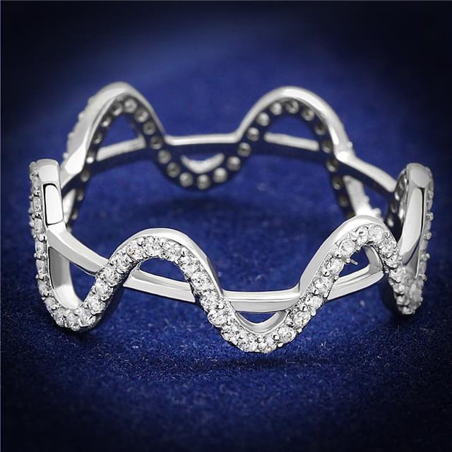 Alamode TS576-8 Women Rhodium 925 Sterling Silver Ring with AAA Grade CZ in Clear - Size 8