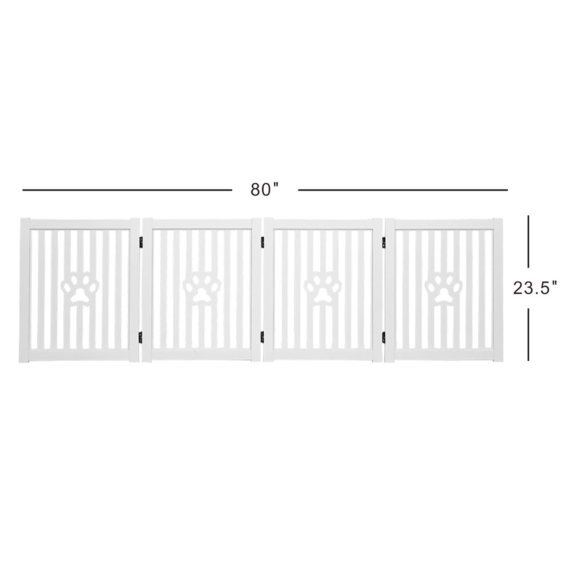 Trimate: 4 Panel Dog Gate - White - Foldable Wooden Freestanding Pet Gate, 80"L x 23.6"H, For Doorways, Halls & Stairs, 360 Degree Rotated Hinges