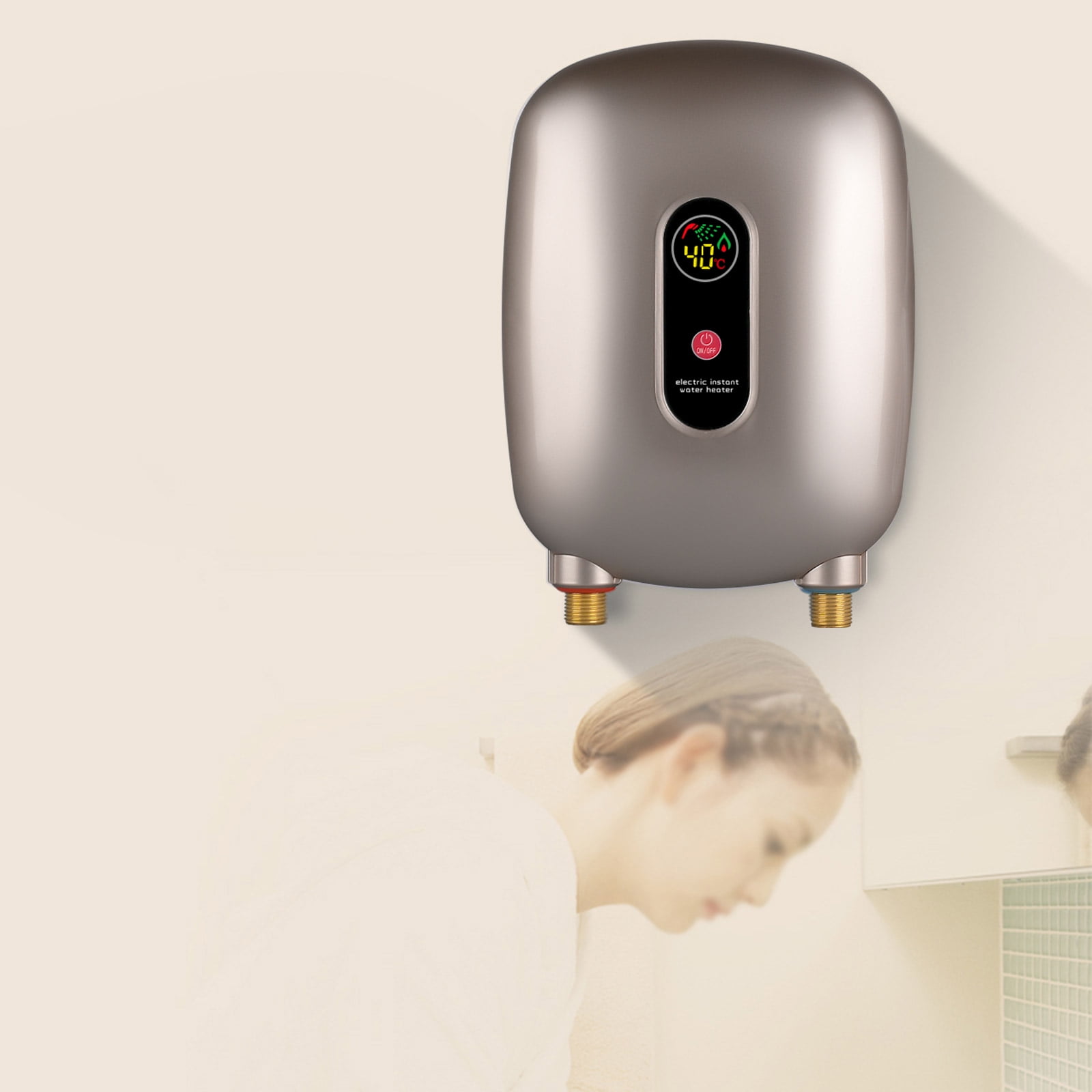Electric Instant Hot Water Heater, Electric Tank Water Heater Warmer Tank Bathroom Shower, Waterproof Quick Heating Shower for Bathroom Kitchen