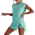 thumbnail image 3 of ibiyuan 2 Piece Summer Sets For Women Women's Casual Summer Two Piece Shorts Suit Sleeveless Outfit Pure Color Comfortable Daily Wear Set, 3 of 9