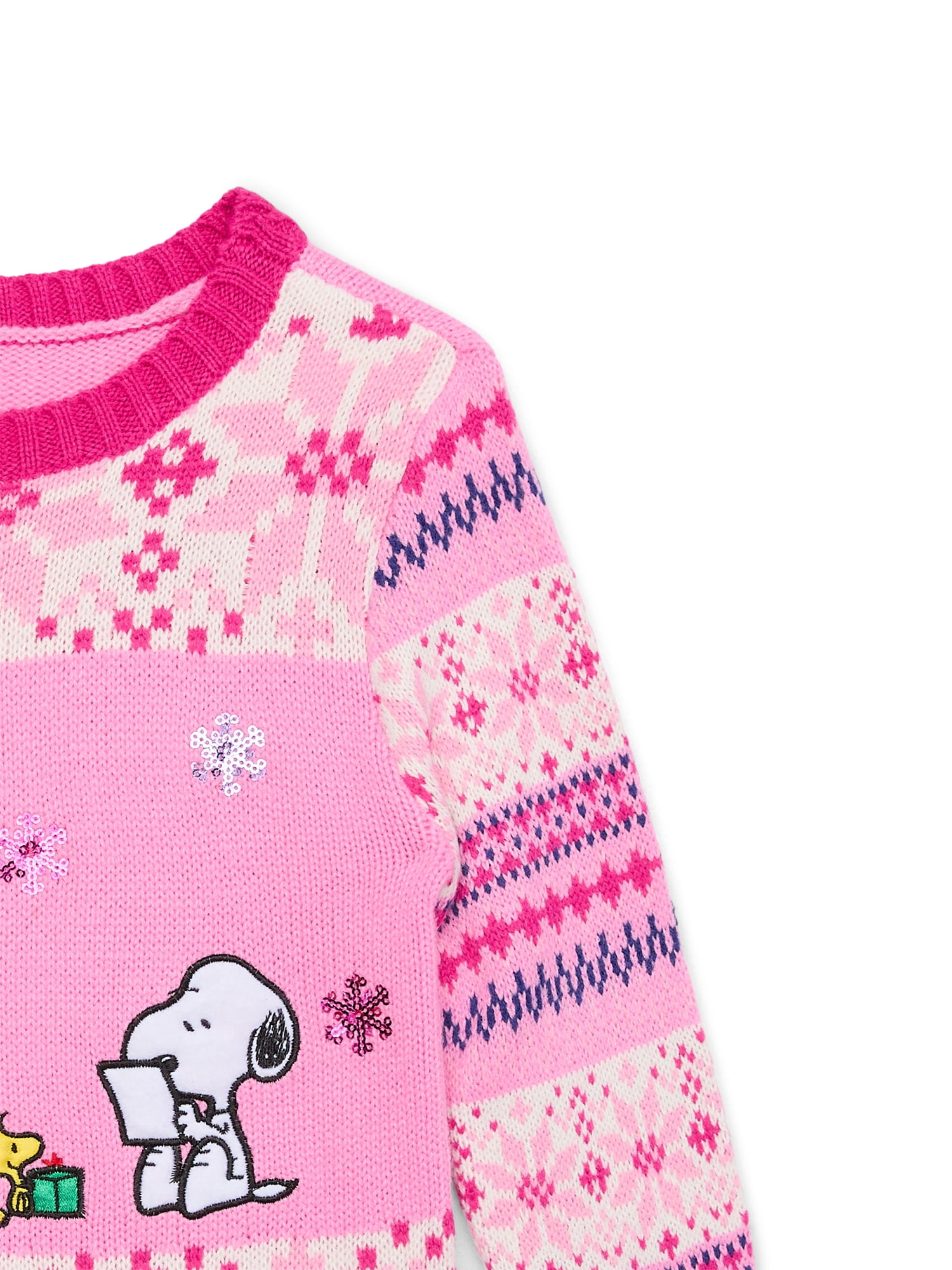Peanuts Snoopy Girls Christmas Crew Neck Pullover Sweater, Sizes 4-18