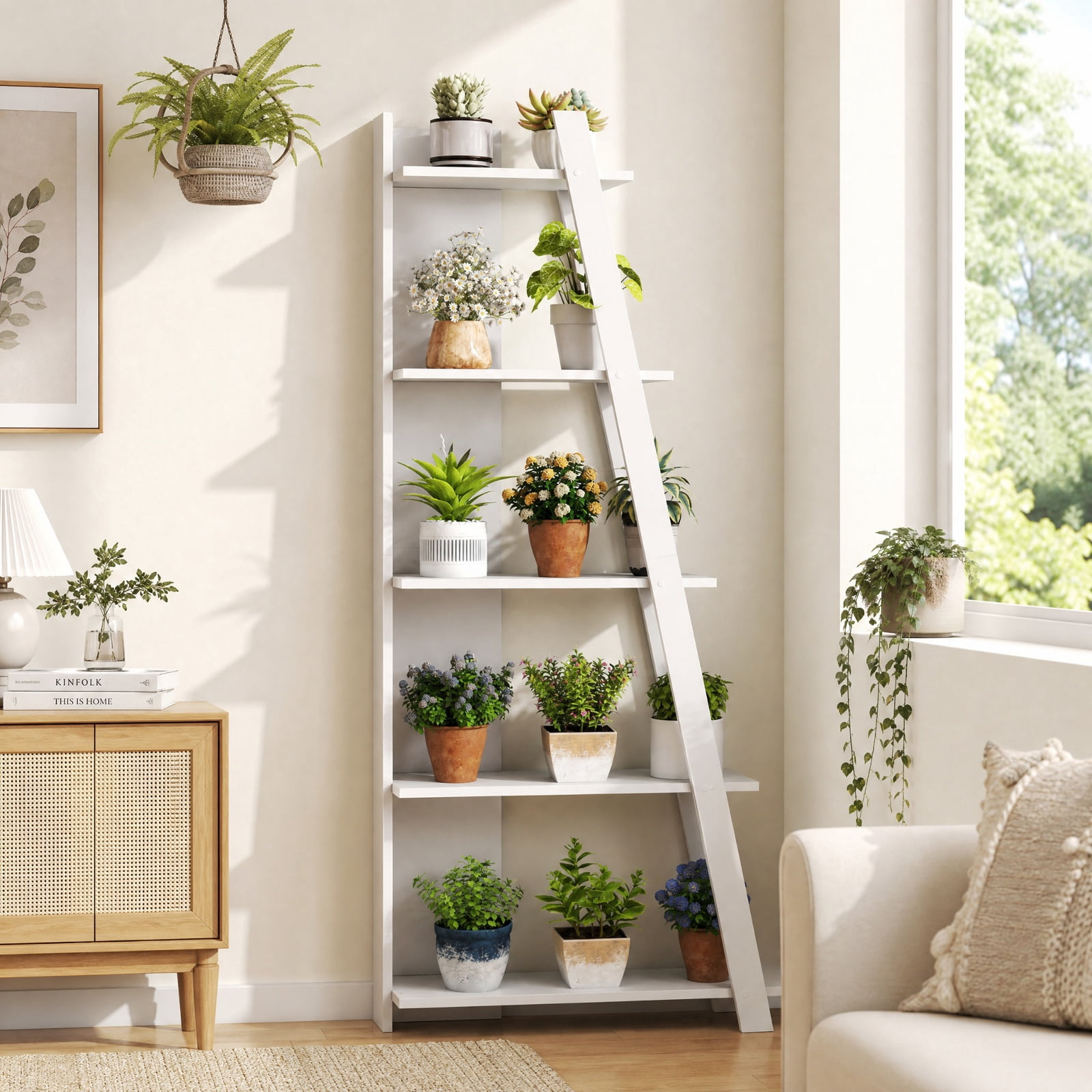Furnibear 5-Tier Modern Bookshelf Narrow Vertical Display Shelf for Small Space for Living Room Home Office Bedroom Display Storage Shelf, White