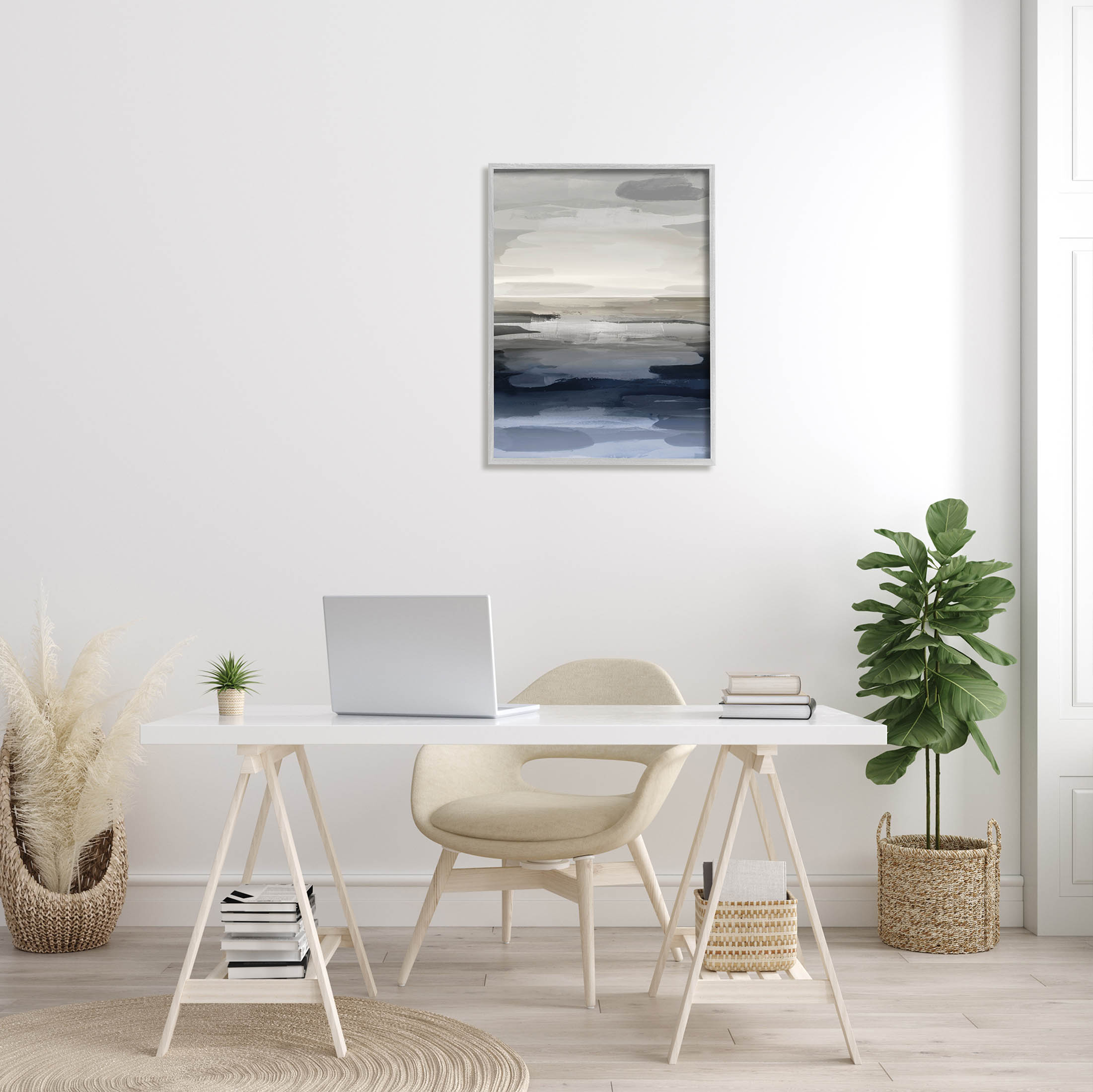 Stupell Industries Abstract Landscape Water Scenery Graphic Art Gray Framed Art Print Wall Art, Design by Jackie Hanson