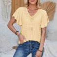 thumbnail image 4 of FAIWAD Womens Summer Tops Lace Crochet V Neck Short Sleeve Hollow Out Shirt Casual Ruffle Sleeve Tunic Tops, 4 of 5