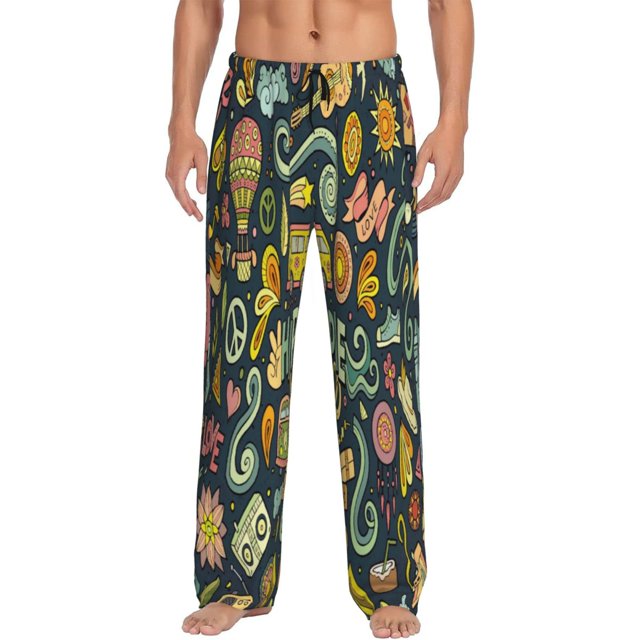 Balery Colorful Hippie Pantalones de pijama para hombre, pijama ultraligero, pantalón de descanso-3X-Large