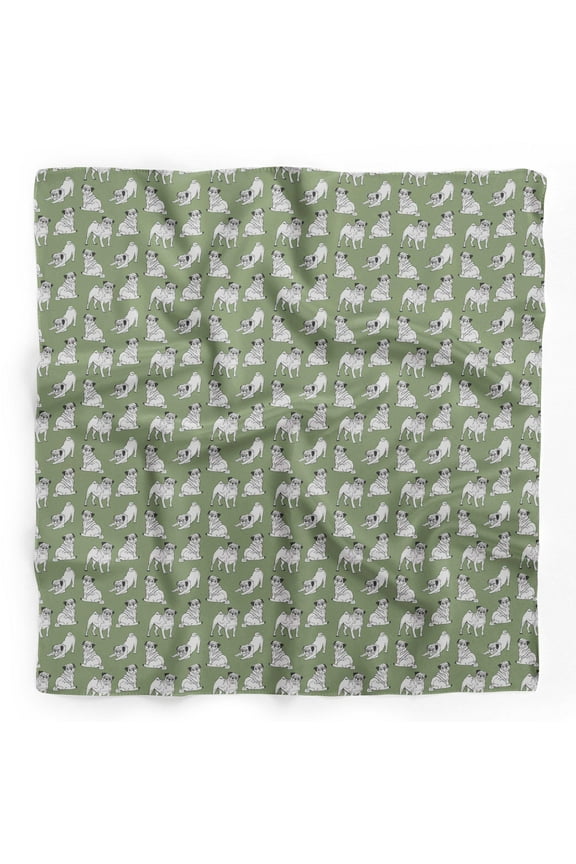 Green Pug Dog Pure Silk Printed Head Bandanas Summer Neck Wrap Scarf 40 x 80 Inches