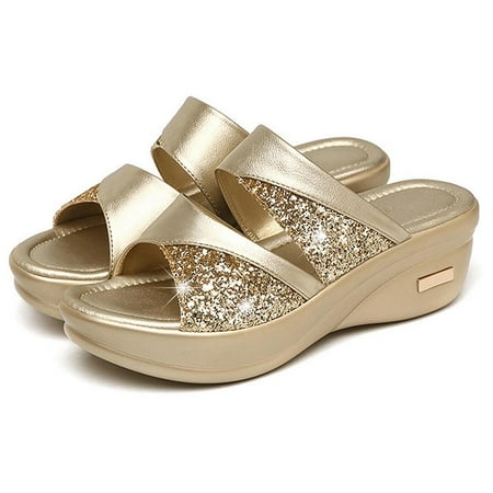 

Frostluinai Savings Clearance Women s Backless Platform Wedge Sandals Ladies Summer Comfy Peep Toe Sandals Outdoor Beach Slip on Slipper Dress Shoes
