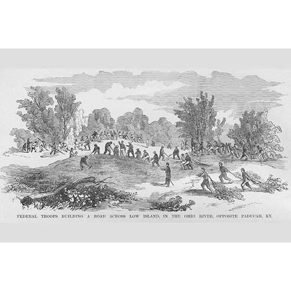 Federals build a road across Low island on the Ohio River-Fine Art Canvas Print (20" x 30")