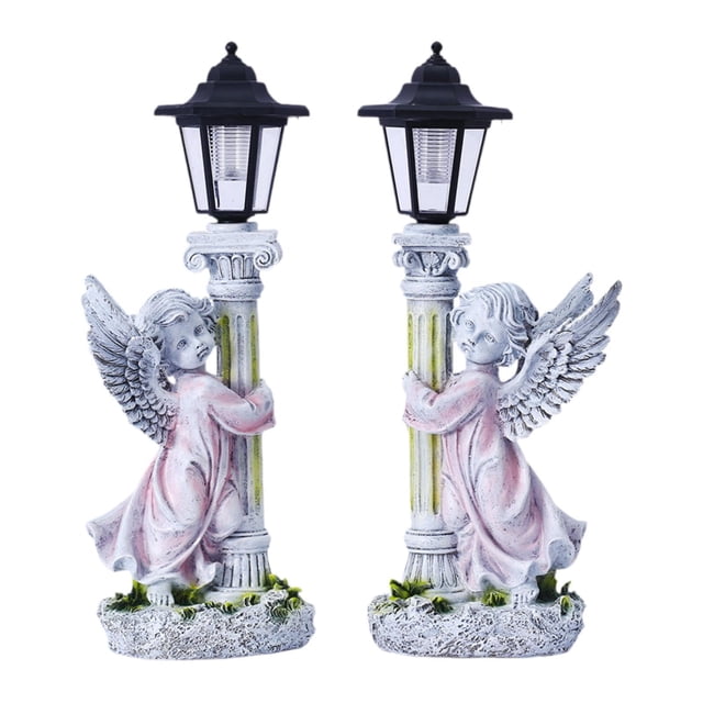 Luz solar de estatua de jardín al aire libre, lámpara de luz de estatuilla de ángel, adorno de escultura, regalo de inauguración de la casa, arte de 20x14x50cm