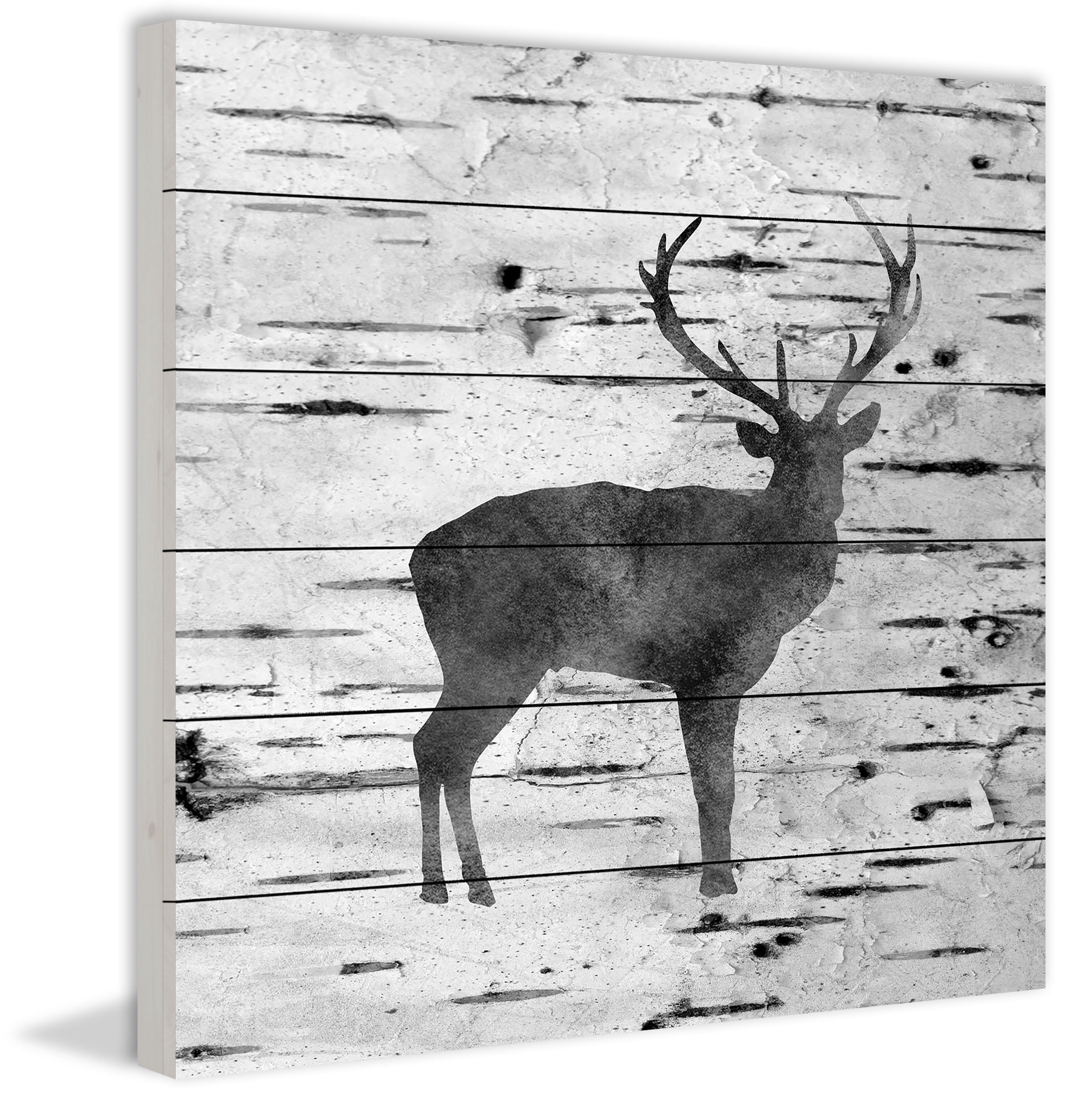 "Deer Birch Bark" Painting Print on White Wood