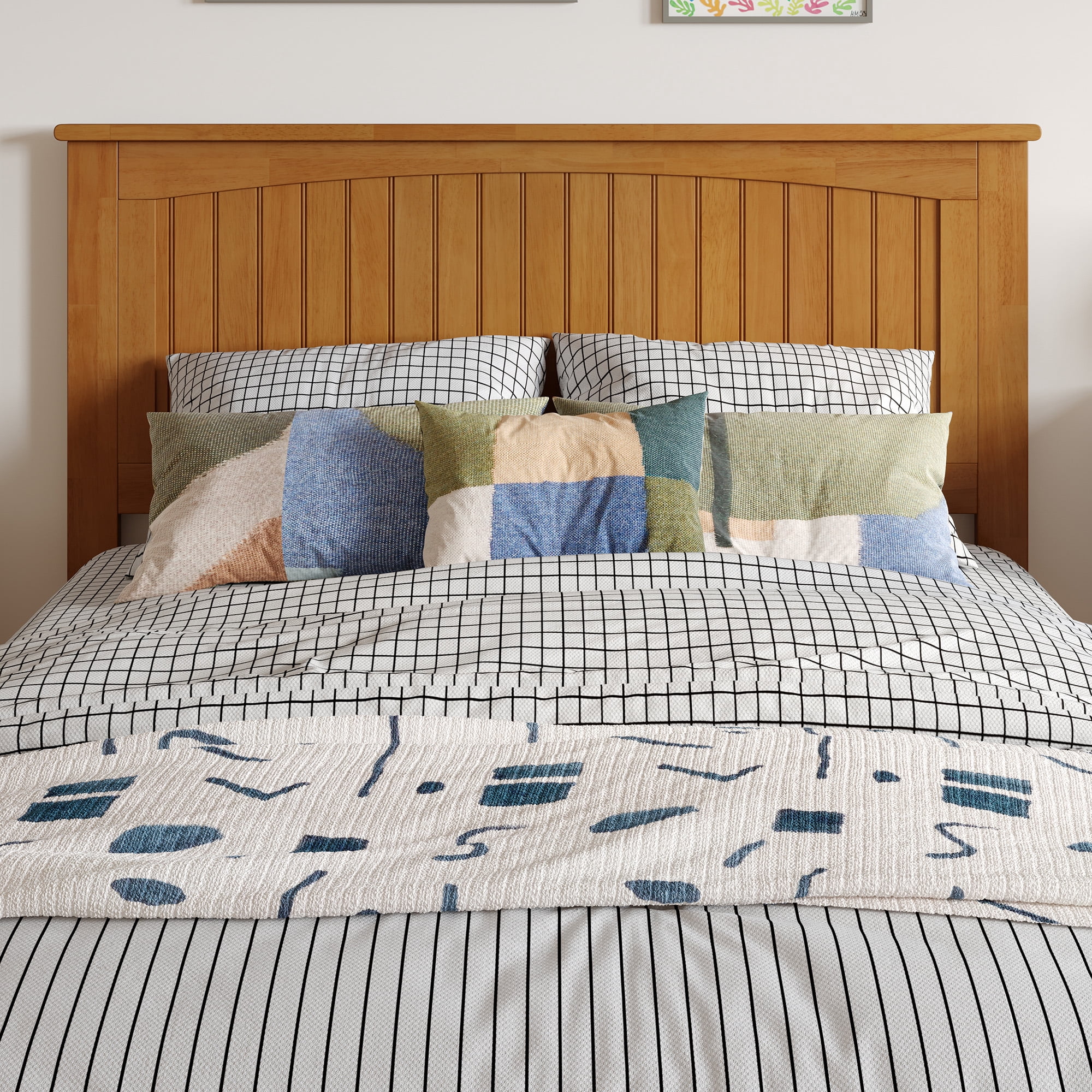 AFI Nantucket Full Solid Wood Panel Headboard with Attachable Charger, Light Toffee