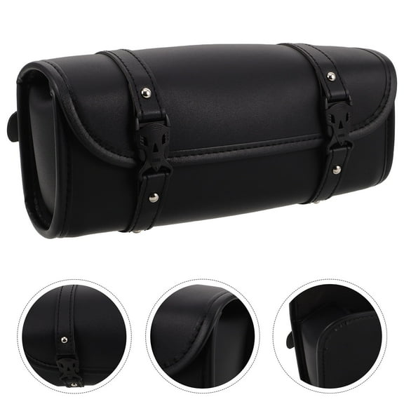 Luxshiny Black Retro Motorcycle Handlebar Bag with Buckle Closure and Spacious Large Capacity