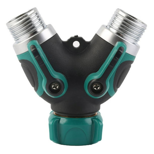 Divisor de manguera de jardín tipo Y, conector de tubería de 2 vías, válvula de agua de metal plástico para grifo de aspersor de EE. UU., Verde oscuro Sweethay HA005374-01
