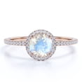 thumbnail image 1 of JeenMata Anillo de Bodas de 1 Quilate con Piedra Lunar Arcoíris y Moissanita de Corte Redondo en Oro Rosa de 18 K sobre Plata, 1 of 6