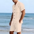 thumbnail image 5 of Laqbezok Men's 2-Piece Linen Set, Casual Short Sleeve Button Down Shirt and Drawstring Shorts Outfit, Relaxed Fit Summer Beach Resort Wear with Pockets, 5 of 6