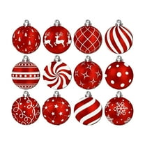 Set of 12 Red and White Christmas Tree Ornaments, 2D Wooden Shatterproof Hanging Baubles with Festive Designs and Ribbons, Holiday Decorations for Indoor and Outdoor Home, Office, or Party Decor
