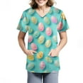 thumbnail image 2 of Womens Scrub Tops，Easter Scrub Tops Women Bunny Egg Hunt Print Scrubs Short Sleeve Holiday Working Uniform with Pockets，Blue，XXXXXL, 2 of 4