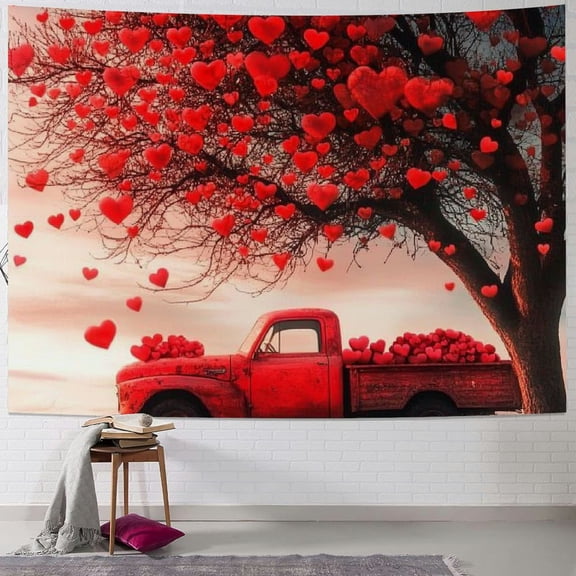 BCIIG Boys Girls Valentine's Day Tapestry for Living Room Rose Romantic Wall Blanket Kids Love Heart Wall Hanging Red Heart Teens Wall Art Bedroom Decor Medium 40x30inch